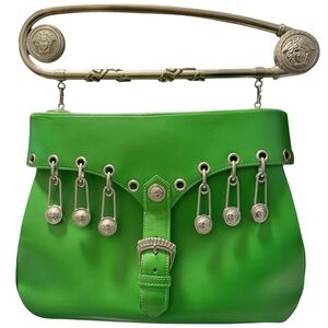1994 Gianni Versace Green Leather Punk Safety Pin Bag